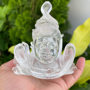 Statue de tête de Shiva en quartz clair, sculptée à la main, idole de Mahadev en cristal, sculpture naturelle de dieu hindou, décoration spirituelle pour la maison - Product Image 6