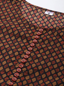 Kurti Regular de Algodón con Estampado Geométrico, Ropa Étnica Elegante, Atuendo Cómodo para la Oficina Diaria, Tela Suave y Transpirable, Informal - Product Image 3