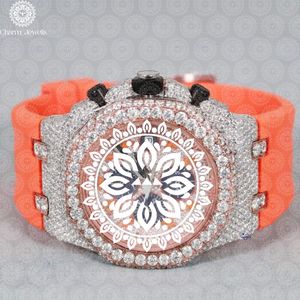 Charm Jewells Reloj redondo de lujo con incrustaciones de diamantes para mujer, acero inoxidable, analógico, cuarzo, correa de silicona naranja, 43 mm - Product Image 2