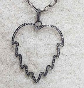 Colgante Vintage en Forma de Árbol Zig-Zag de Plata de Ley 925 con Diamantes Naturales Engastados, Bañado en Rodio Negro, Tamaño 45x38MM, Ideal para Bodas - Product Image 1