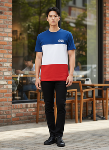 T-shirt en jersey de coton pour homme de qualité supérieure - Bleu, blanc et rouge avec logo SQS - Product Image 4