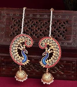 Luxury Gold Plated Certified Kundan <b>Ear</b> <b>Cuff</b> Jhumka <b>Earrings</b> Women Indian Bridal Wedding Jewelry Peacock Pearl Drop Style Ethnic - Product Image 1