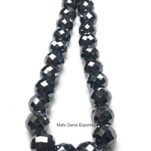 Cuentas redondas de moissanita negra de 16 mm y cuentas de espinela negra talladas a mano para pulseras de moda para mujer. - Product Image 1