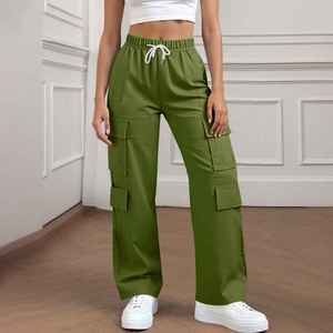 Pantalon cargo taille haute décontracté pour femme, coupe ample, style streetwear, vêtement de mode, vente en gros - Product Image 4