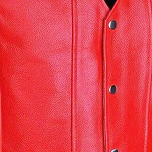 <b>Men's</b> <b>Red</b> PU Leather <b>Vest</b> Moto Biker Style V-Neck Button Closure Solid Color Autumn Outer Wear Regular Fit - Product Image 5