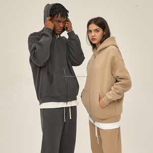 High Quality Metal Zipper 350G Velvet Mens Jackets Ribbed Cuff Custom Hoodie Long Sleeve Zip up Hoodies - Product Image 6