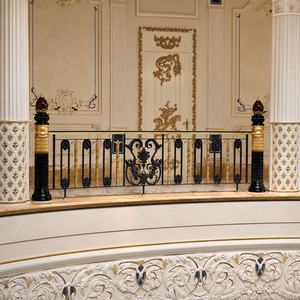 Grand Palace Black Gold Balcony <b>Railing</b> Luxury Wrought Iron Balustrade Chandelier Atrium Stair Handrail Villa Hotel Supplier - Product Image 3