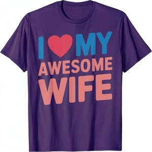 Camiseta azul de manga corta con cuello redondo para hombre, estilo casual, de corte regular, con estampado de algodón, de la marca I Love My Awesome Wife - Product Image 6