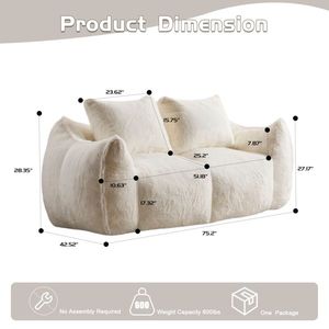 Ultra Soft Fluffy Loveseat <b>Bean</b> <b>Bag</b> <b>Sofa</b> Giant <b>Bean</b> <b>Bag</b> Couch for Adults Oversized Chase Lounge Chair for Indoor Living Room - Product Image 3