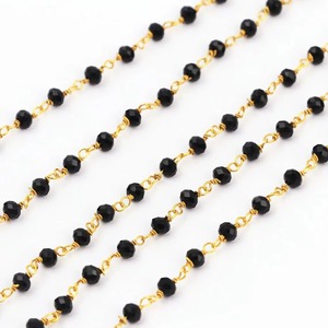 Cadena de Rosario de Ónix Negro Natural Hidro Rondelle de 3MM y 3.5MM, Cadena de Piedras Preciosas Envuelta en Alambre Chapado en Oro, Venta al por Mayor para Fabricación de Joyería - Product Image 2