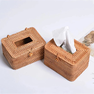 Handmade Natural Rattan <b>Paper</b> Holder Boxes Eco Friendly Cheap Price Woven Rattan <b>Tissue</b> Box Cover From Vietnam - Product Image 4
