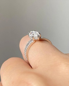 Marquise Lab Grown Diamond Solitaire <b>Ring</b> 14K White Gold Hidden Halo <b>Split</b> Band Half Eternity Engagement Wedding <b>Ring</b> - Product Image 6