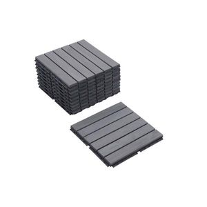 "Light Gray Acacia Hardwood 12" X 12" <b>Interlocking</b> Deck <b>Tiles</b> 30 PCS Striped Pattern Smooth Finish Outdoor Patio Flooring" - Product Image 2