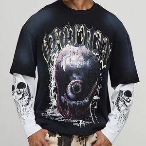 Camiseta Oversize Holgada para Hombre con Hombros Caídos, Estilo Casual Urbano, Algodón Pesado, Tendencia de Verano - Product Image 1