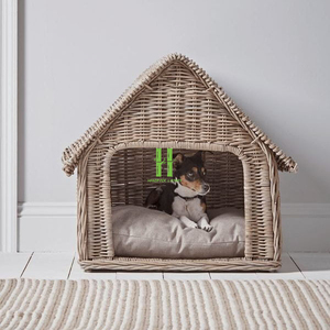 High Quality Customized OEM Indoor Cat <b>Bed</b> Handmade Rattan Cotton Pet Cage Animal Pattern Snap Button Belt Direct Wholesale HNH - Product Image 1