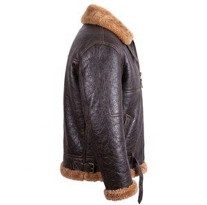 Men's Premium <b>Shearling</b> <b>Aviator</b> Leather <b>Jacket</b> Zipper <b>Shearling</b> Lining Men's Premium <b>Shearling</b> Leather <b>Jacket</b> For Men - Product Image 3