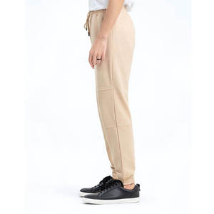 Pantalon de survêtement beige pour homme, taille élastique, cordon de serrage, poches latérales, pantalon en coton tricoté décontracté, vêtements d'automne - Product Image 3