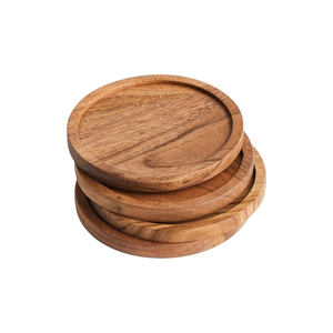 Ensemble de sous-verres en bois d'acacia brun de style européen durable pour hôtels et restaurants - Product Image 1