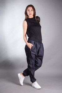 Women's High Waist Harem Pants Loose Fit Full Length Solid Color With Pockets <b>Drawstring</b> Closure Casual Style Autumn Wear - Product Image 4