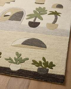 Alfombra de Lana Hecha a Mano con Diseño Moderno y Patrón Festoneado Color Marfil, para el Hogar o para Picnic - Product Image 3