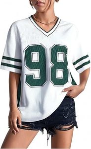 Vente en gros de maillots de football américain personnalisés et élégants, t-shirts surdimensionnés pour femmes, vêtements d'entraînement tendance, maillot American Girl - Product Image 5