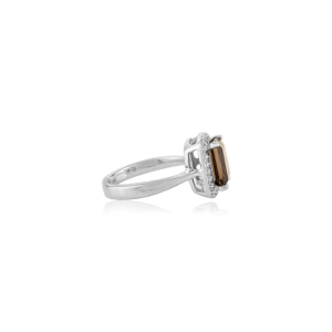 Bague de fiançailles et de déclaration en argent sterling 925 plaqué rhodium avec quartz fumé serti en griffes, pour femme - Product Image 5