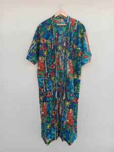 Bata Kimono con Estampado de Dibujos Animados para Mujer, de Algodón Suave y Transpirable, Camisón de Verano Hecho a Mano, ODM, Cuello en V, Cintura Elástica, Largo hasta la Rodilla - Product Image 4