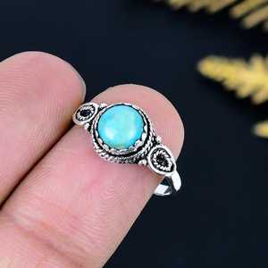 925 Sterling Silver Natural <b>Turquoise</b> <b>Ring</b> Boho Engagement <b>Ring</b> Unique Gift for Her - Product Image 3