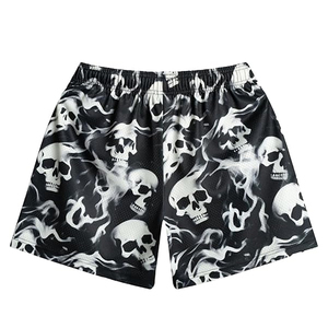 Low MOQ Custom Basketball Mesh Shorts Skull Pattern Drawstring Closure Quick Dry Double <b>Layer</b> 250 GSM 100% Polyester Sports - Product Image 4