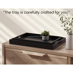 Large Black Wooden Food Serving <b>Tray</b> with Handles Custom Logo Breakfast <b>Bed</b> <b>Tray</b> Home Restaurant Hotel Catering Wholesale Design - Product Image 2