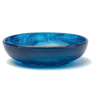Bol à salade en résine polie fabriqué à la main avec effet marbre et bol rond de luxe Aqua Swirl pour la salle à manger de fête d'hôtel à la maison - Product Image 4