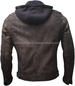 Veste à capuche en cuir de vachette véritable personnalisable pour hommes Maillot de moto résistant à l'eau et au vent pour hommes - Product Image 2