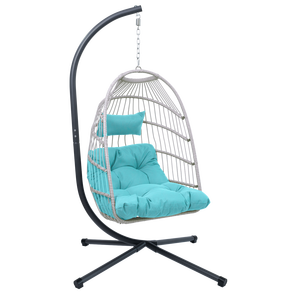Blue <b>Indoor</b>/Outdoor Egg Hanging Chair Stand Patio Wicker Swing Chair <b>Hammock</b> Chair for Comfortable Swinging Durable Stylish - Product Image 4