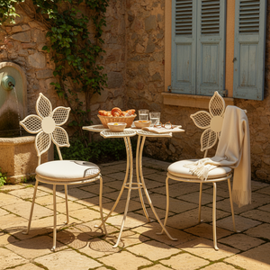 Ensemble de bistrot d'extérieur à motif floral, chaise et table de jardin en métal, ensemble de salle à manger, patio, balcon, jardin, café, terrasse, décoration de style campagnard français - Product Image 1