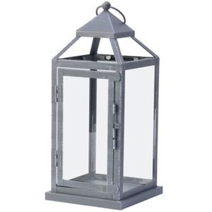 Farol Decorativo de Metal Gris - Portavelas Rústico de Vidrio para Decoración de Interiores y Exteriores, Estilo Rústico, Soporte para Lámpara Colgante - Product Image 1