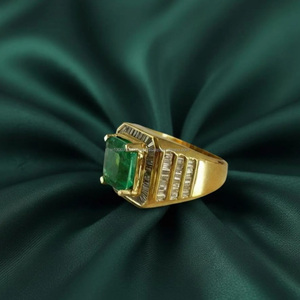 Men's Hip Hop Style <b>Emerald</b> Cut Cluster <b>Ring</b> Rhodium Plated Sterling <b>Silver</b> Prong Set for Wedding/Engagement/Anniversary Gifts - Product Image 2