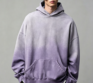 เสื้อฮู้ดแฟชั่นผู้ชาย ลายไล่สี ผ้าฟลีซหนานุ่ม สวมหัว ทรงโอเวอร์ไซส์ สไตล์สตรีทแวร์ลำลอง เสื้อผ้าขายปลีก จัดส่งแบบ DDP - Product Image 5