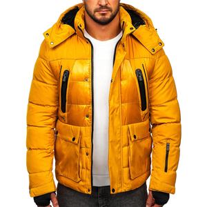 Chaqueta acolchada de diseñador de invierno para hombre con logotipo personalizado, Abrigo acolchado con estampado amarillo burbuja de lona con decoración de patrones - Product Image 4
