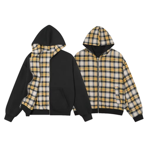 Custom Plaid <b>Zip</b> Up Hoodie Men Oversized Full <b>Zip</b> <b>Hooded</b> Jacket Streetwear OEM ODM Wholesale Private Label Casual Fleece Hoodie - Product Image 1