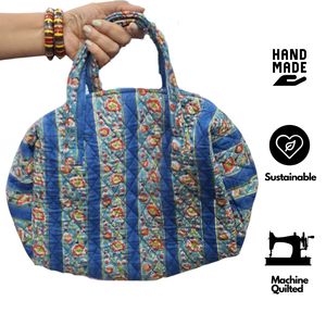 Bolso de Viaje Mini Duffle de Algodón Acolchado con Estampado Artesanal, Estilo Boho, Hecho a Mano, Étnico, para Gimnasio, Uso Diario, Elegante - Product Image 1