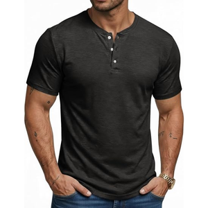 <b>Men</b>’s Short Sleeve <b>Henley</b> Shirt, Slim Fit Stretch T-Shirt, Casual Button Neck Gym <b>Top</b> for Workout Training and Everyday Wear - Product Image 1