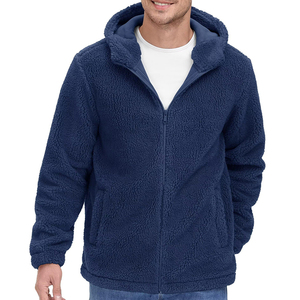 Men's Navy <b>Fleece</b> <b>Jacket</b> Stand Collar Zipper Closure Casual Winter Wear Breathable Cotton <b>Lining</b> Regular Fit Front Logo - Product Image 3