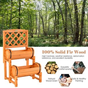 Fioriera Rialzata in Legno a 2 Livelli con 2 Contenitori Cilindrici e Traliccio per Fiori e Piante - Product Image 5