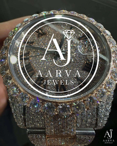 Montre à quartz Moissanite Iced Out en acier inoxydable, montre-bracelet analogique de luxe entièrement sertie avec affichage de la date, unisexe - Product Image 5