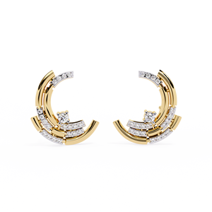 Boucles d'oreilles clous en or jaune massif 10K 14K 18K avec diamants CVD de laboratoire en spirale incurvée – Clous d'oreilles grimpants en arc tourbillonnant - Product Image 3