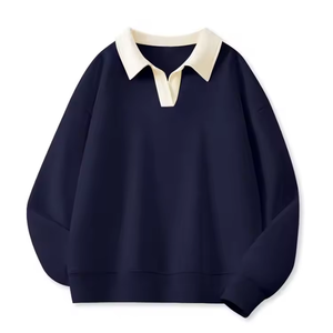 เสื้อสเวตเชิ้ตผู้หญิงแบบมีซับใน น้ำหนัก 320 กรัม คอปกติดกระดุม ผ้าถักกันหด พิมพ์ลายด้านหน้าตามสั่ง สำหรับฤดูใบไม้ร่วงและฤดูหนาว คุณภาพสูง - Product Image 4