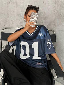 Jersey de Fútbol Americano para Mujer, Estilo Streetwear, Talla Grande, Malla Transpirable, Cuello en V, Color Azul Marino, Fabricación OEM al por Mayor - Product Image 3