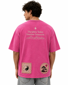 Camiseta Oversize de Lujo de Algodón Pesado 240g Rosa Estilo Minimalista Streetwear Corte Holgado Personalización Frontal Marca Privada - Product Image 4