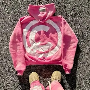 Ensemble sweat à capuche zippé et survêtement épais délavé à l'acide, avec patch brodé vieilli, style streetwear vintage pour homme - Product Image 4