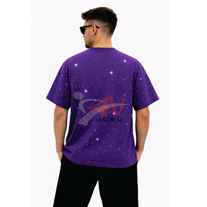 T-shirt pour homme en coton 100% avec strass violets, style streetwear décontracté, tee-shirt oversize, mode estivale, t-shirt graphique pour homme, style hip hop - Product Image 4